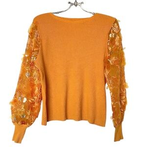 Sioni Women's Sequin Sleeve Rib Knit Sweater Mustard Yellow Size M